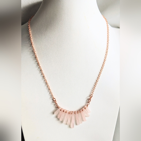 Artisan Jewelry - Rose Quartz Bib Necklace Artisan Crafted Copper Jewelry